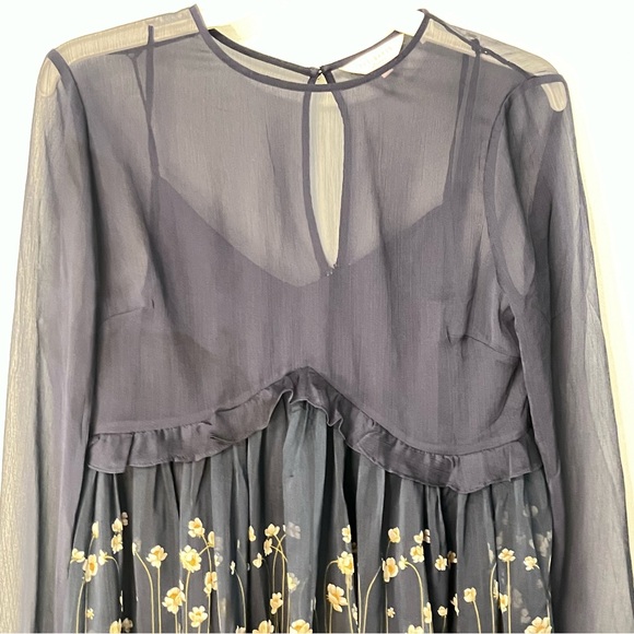 NWOT Ted Baker London Pearl Floral Long Sleeve Minidress in Navy - Size 3 US 8 - Picture 4 of 11